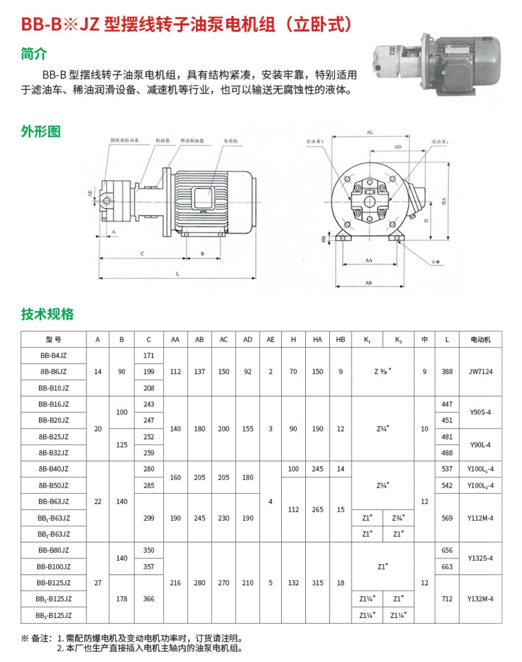 BB-B*JZ型擺線轉(zhuǎn)子油泵電機(jī)組（立臥式）