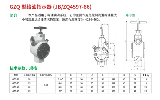 GZQ型給油指示器（JB/ZQ4597-86）